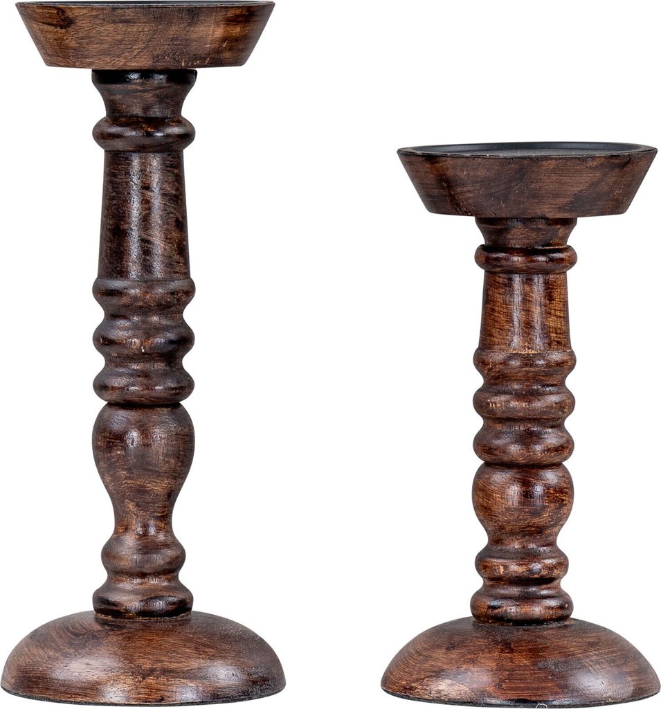 2er Set Kerzenhalter H20-25cm Mango Holz Braun Produktbild 