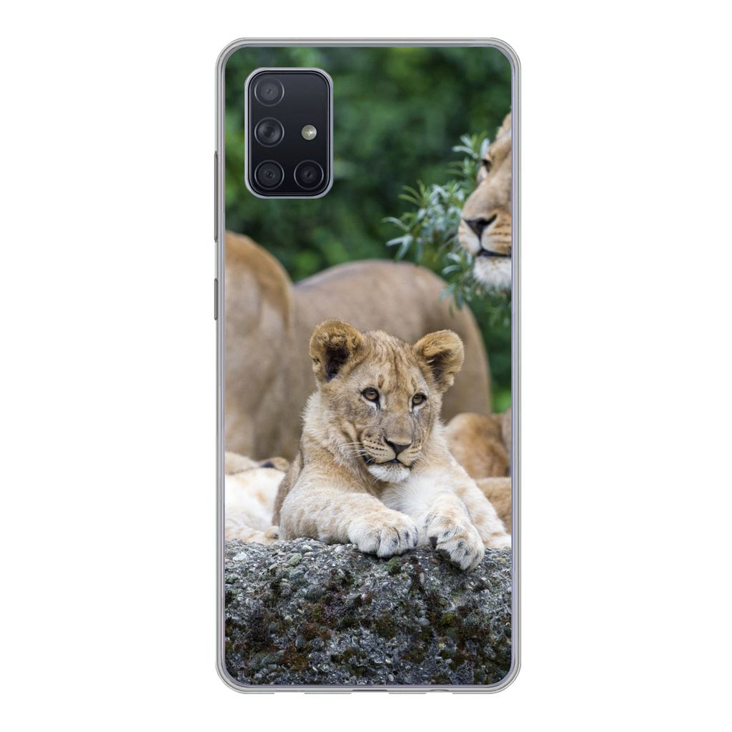 MuchoWow Handyhülle Schutzhülle Hülle für Samsung Galaxy A71 Löwen - Tiere - Jungtiere Silikon Softcase Handy Hülle - Kartenbesitzer