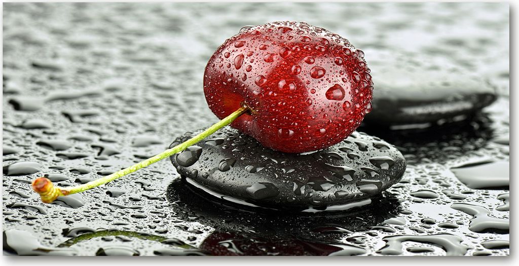 Tulup Leinwandbild - 140x70 cm - Wandkunst - Drucke auf Leinwand - Leinwanddruck - Essen & Getränke - Rot - Kirsche Regen