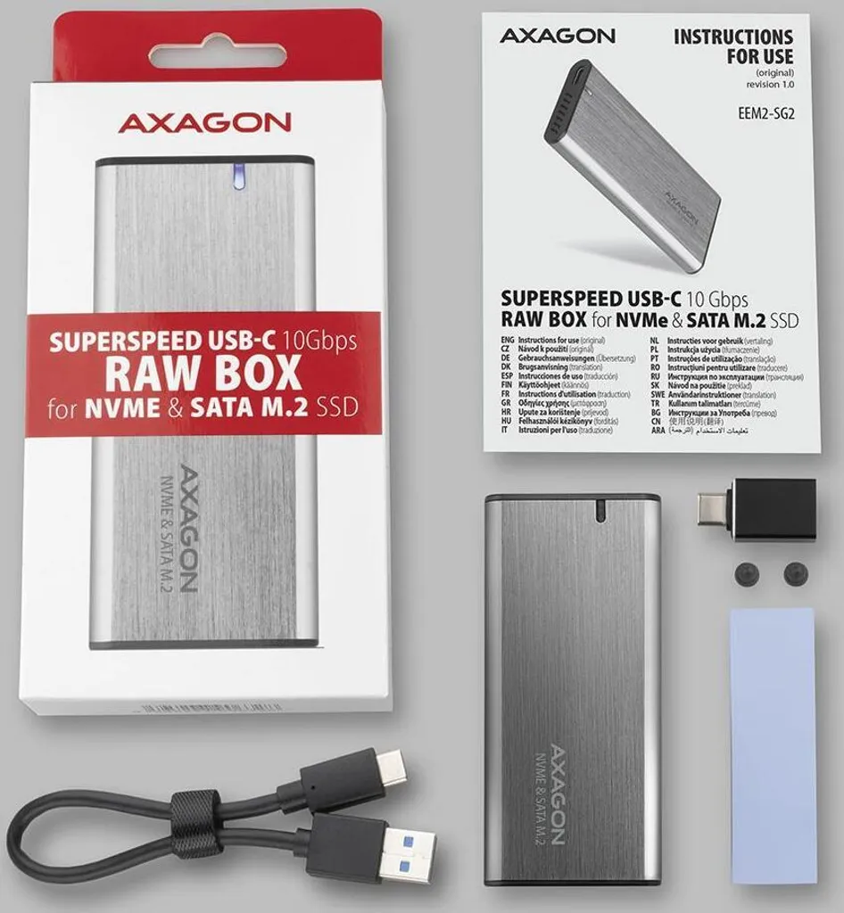 Boîtier Externe SSD M.2 AXAGON EEM2-SG2 Gris Anthracite USB-C 10Gbps - 11