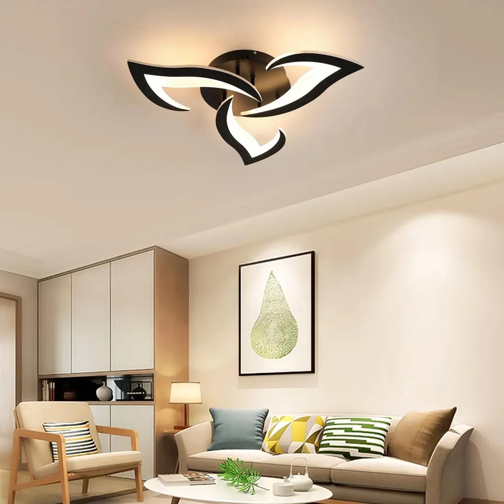 Plafonnier LED Noir 40W Forme Fleur - Éclairage Fixe Blanc Chaud - 5