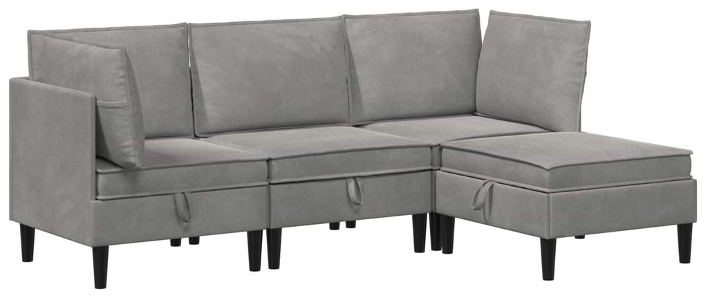 Wohnzimmergarnitur mit Kissen mit Speicher 4 pcs Hellgrau Samt