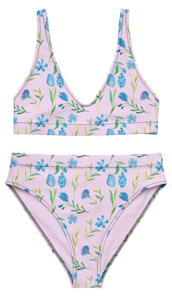 Mr. & Mrs. Panda Bikini Sommergedanken Design Größe XS - Weiß - Geschenk, Bikinihose, High Waist, Aquarell, 2er Set, Blaues Muster, Blumen, Zwei...