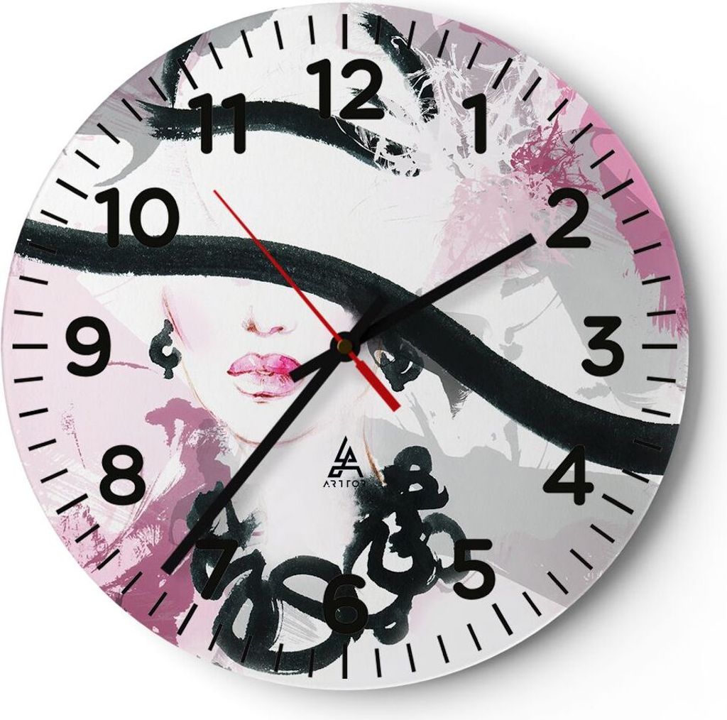 Wanduhr - Rund - Glasuhr - Frau Abstraktion - 30x30cm - Schleichendes Uhrwerk - Lautlos - zum Aufhängen bereit - Dekoration Modern - Wanddekoratio...