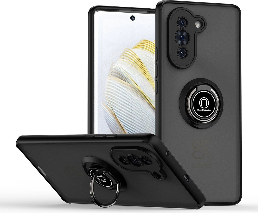 Huawei Nova 10 Hülle, Ring Halter Ständer Matte Transluzent TPU Rahmen Stoßfest Schutzhülle für Huawei Nova 10 Schwarz