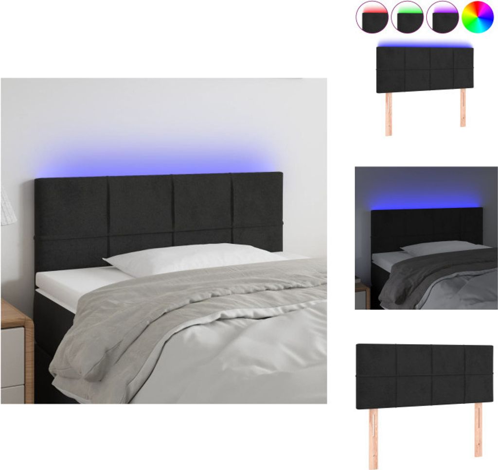 vidaXL LED Kopfteil Schwarz 90x5x78/88 cm Samt - Kopf- & Fußenden
