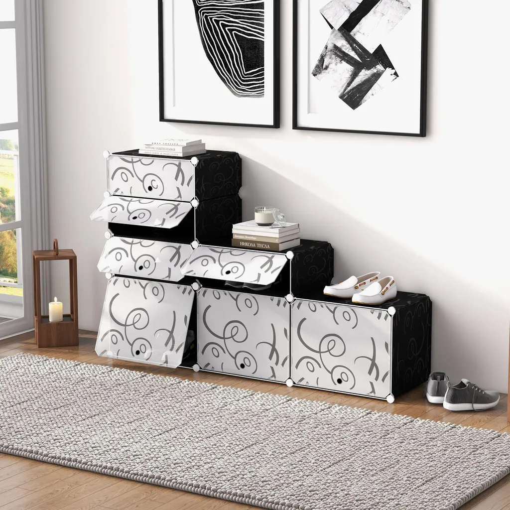 Étagère à chaussures 16 compartiments PP design Noir et Blanc 95 cm - 2