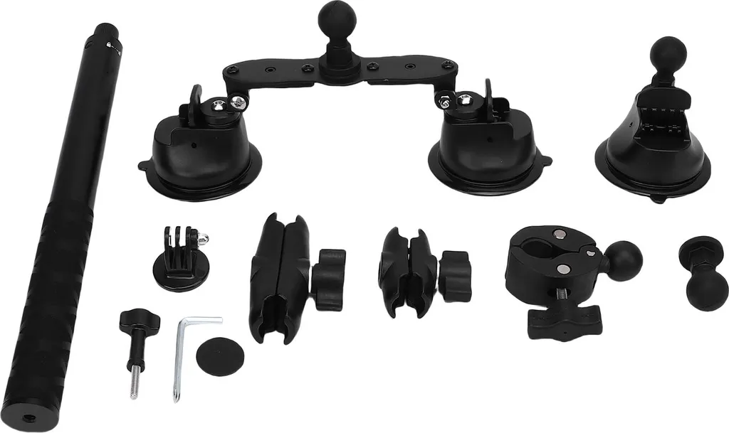 Kit Fixation Voiture à Triple Ventouse et Perche 115cm Double Rotule