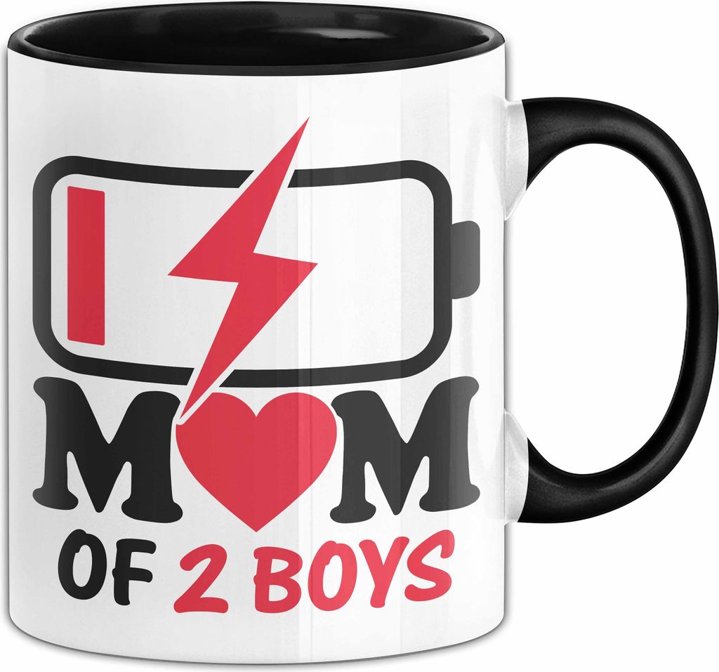Mom Of 2 Boys Tasse Geschenk 2 Söhne Geschenkidee Mutter Zwei Kinder Muttertag Geschenkidee Kaffee-Becher (Schwarz)