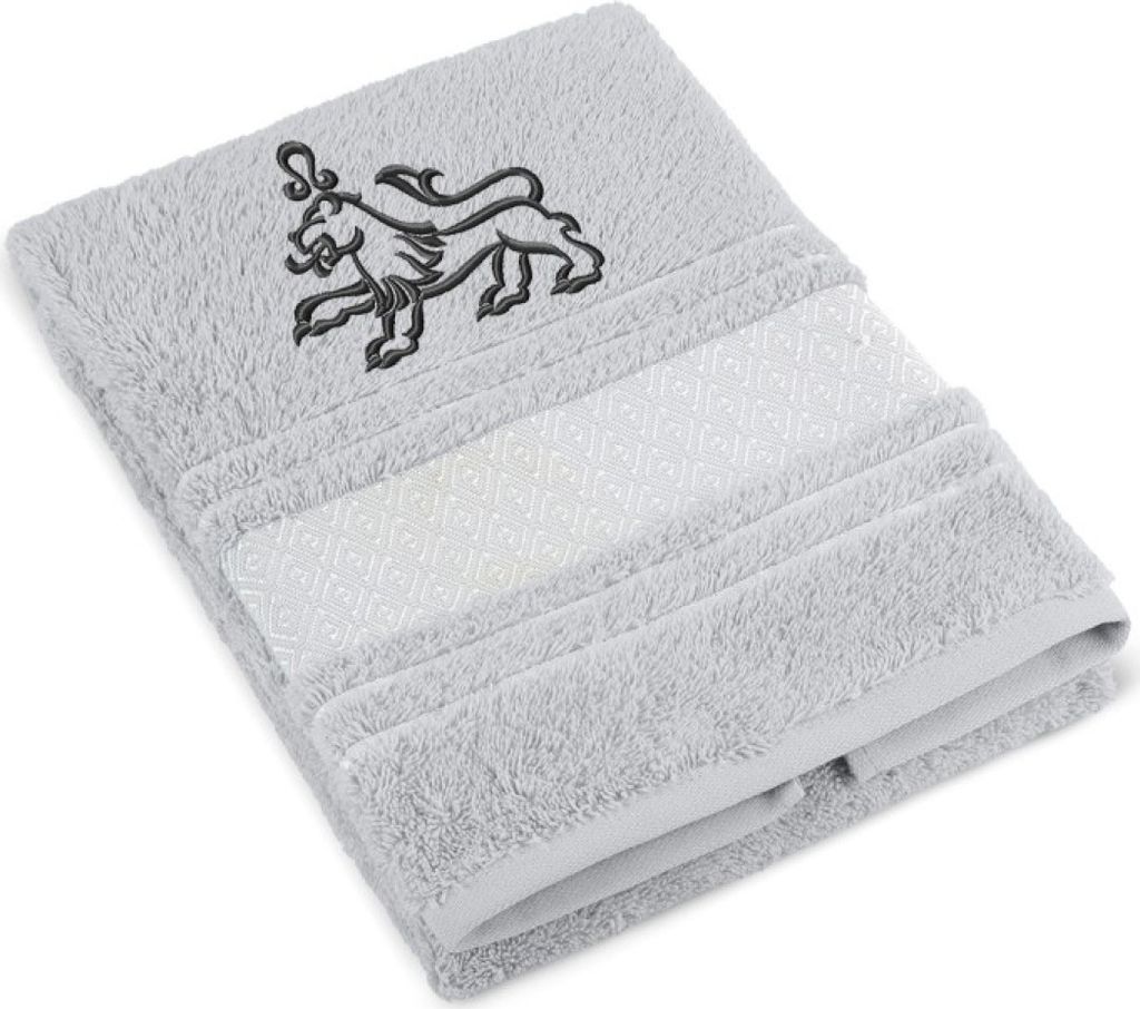 Frottiertuch Mosaik mit Zeichen Löwe - 50x100 cm - Grau