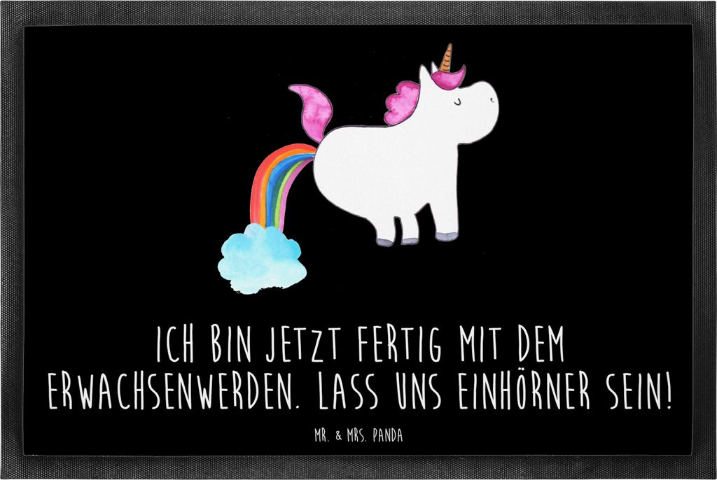 Mr. & Mrs. Panda bodenmatte Einhorn Pupsen 60 x 90 cm - Schwarz - Geschenk, Regenbogen, Unicorn, Gummimatte, Spaß, Lustig, Schmutzfangmatte, Freun...
