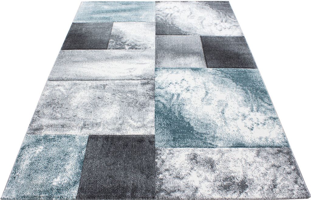 Kurzflor Teppich Wohnzimmer Blau 200x290 Rechteck Kariertes Design aus Polypropylen