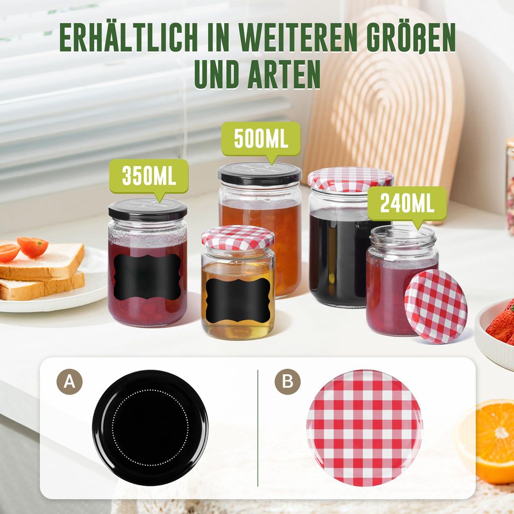 YARDIN 12er Set Marmeladengläser mit Rot-Weiß kariertem