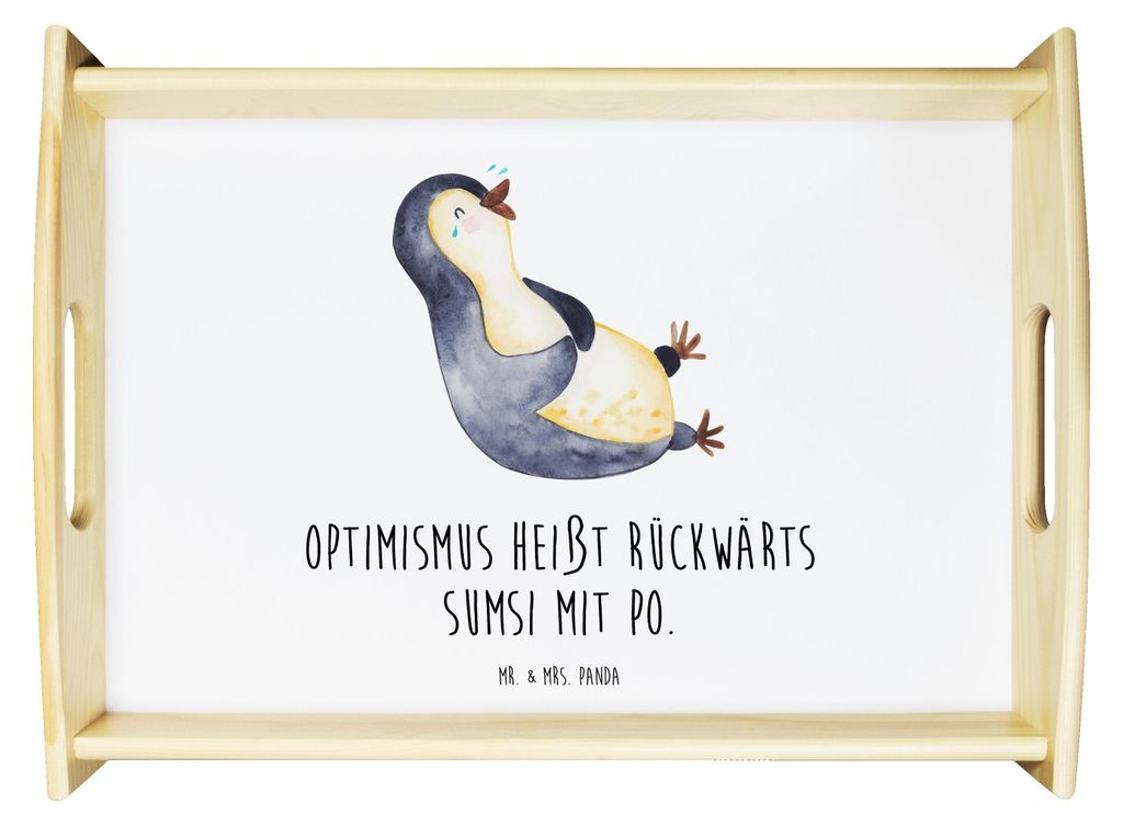 Mr. & Mrs. Panda Tablett Pinguin Lachen - Weiß - Geschenk, Tee, Sofa, Humor, Holztablett, Deko, holz serviertablett, Haha, Witzig, Lol, Servier, F...