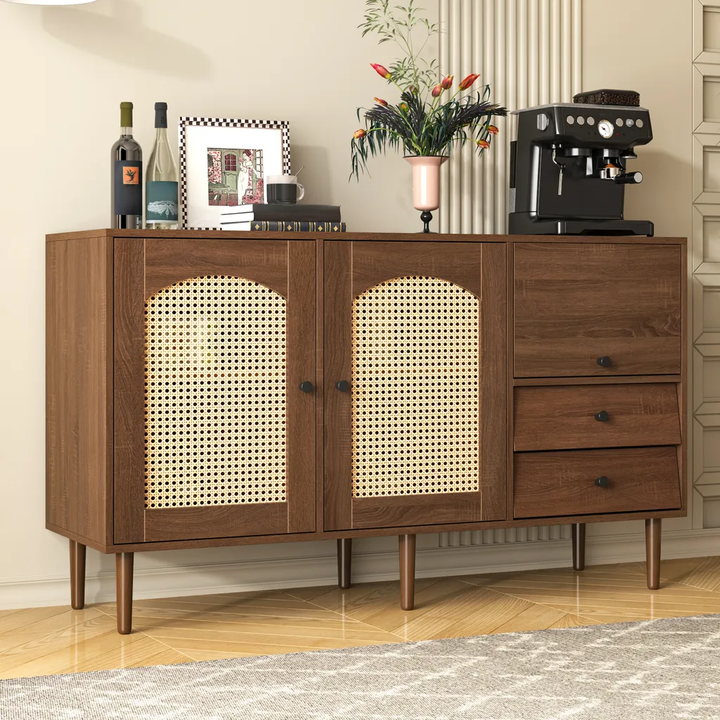 Meuble de rangement salon en rotin - Commode rustique pour chambre chic