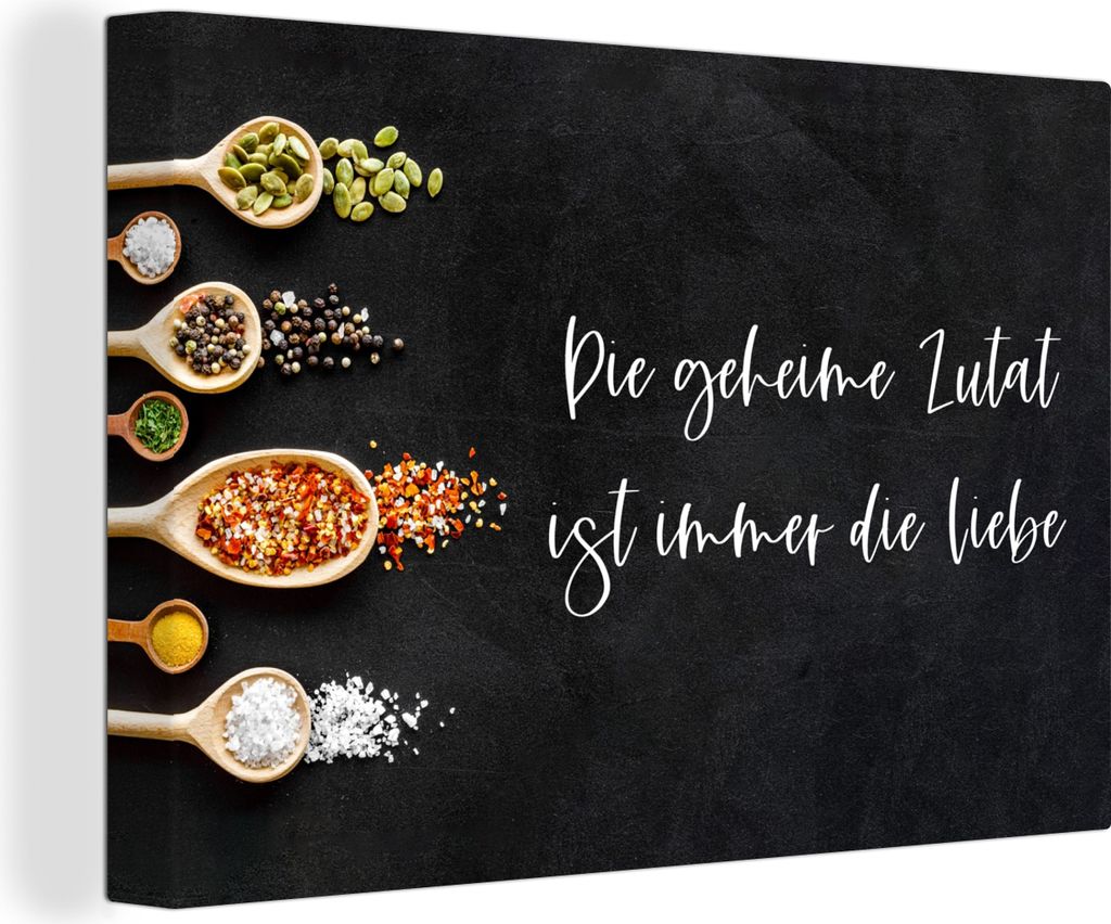 OneMillionCanvasses - Leinwandbilder - 140x90 cm, Die geheime Zutat ist immer die Liebe - Zitate - Sprichwörter, Wandbilder Kunstdruck Wanddekor...