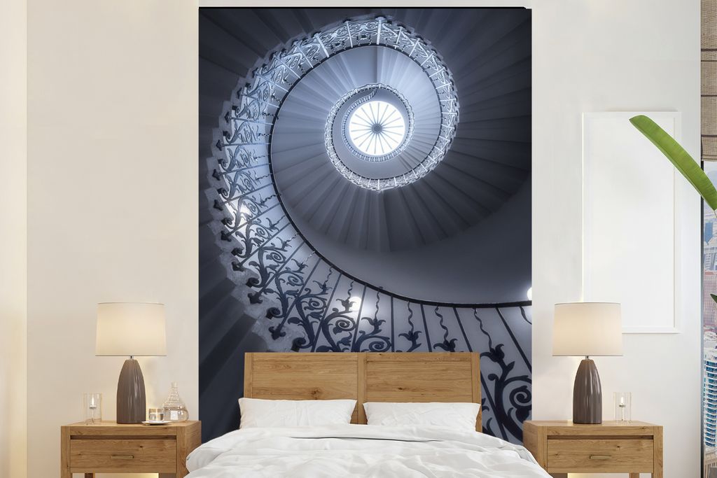 MuchoWow Fototapete für Wohnzimmer oder Schlafzimmer Wandtapete Vinyl Motivtapete Architektur - Treppe - Spirale - 200x300 cm - Wanddekorationen