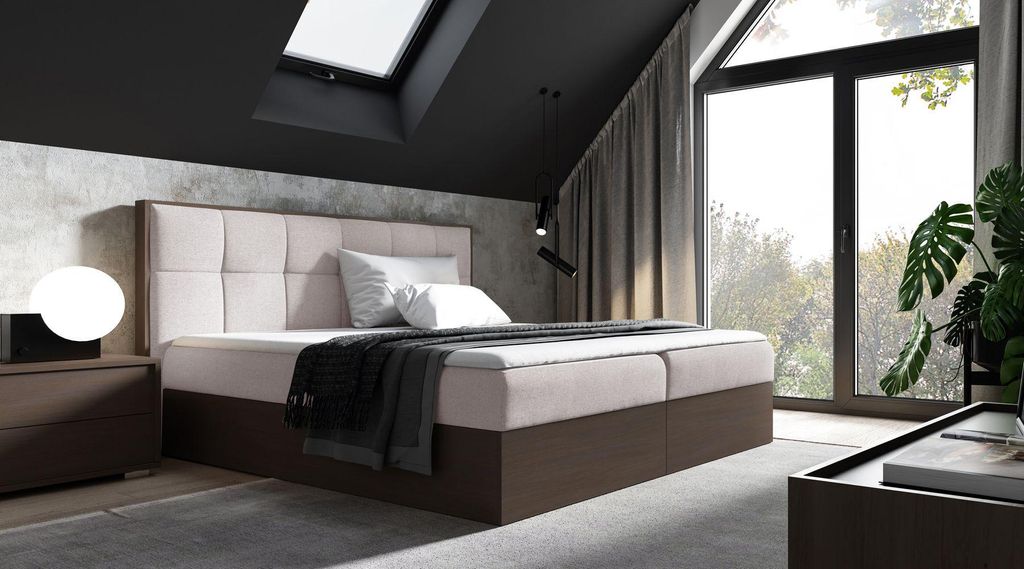 Kontinentales Bett 120x200 CHANTELLE 8 - dunkle Eiche / Beige + GRATIS Matratzenauflage