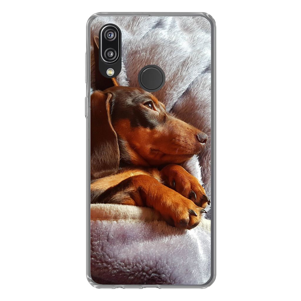 MuchoWow Handyhülle Schutzhülle Hülle für Huawei P20 Lite (2020) Niedlicher Dackel liegt unter der Bettdecke Silikon Softcase Handy Hülle - ...