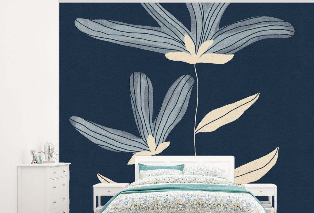 MuchoWow Fototapete für Wohnzimmer oder Schlafzimmer Wandtapete Vinyl Motivtapete Blumen - Pflanzen - Blau - Natur - 325x260 cm - Tapete