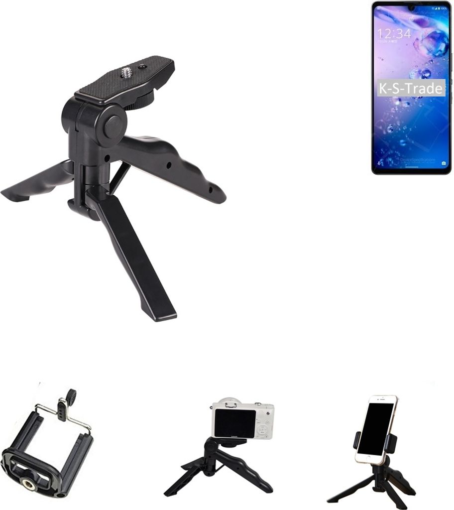 K-S-Trade Stativ Tisch-Ständer Dreibein Handy-Stativ Ständer kompatibel mit Sharp Aquos Zero6 Mini-Stativ Smartphone Tripod Handy-Stativ aus Plastik