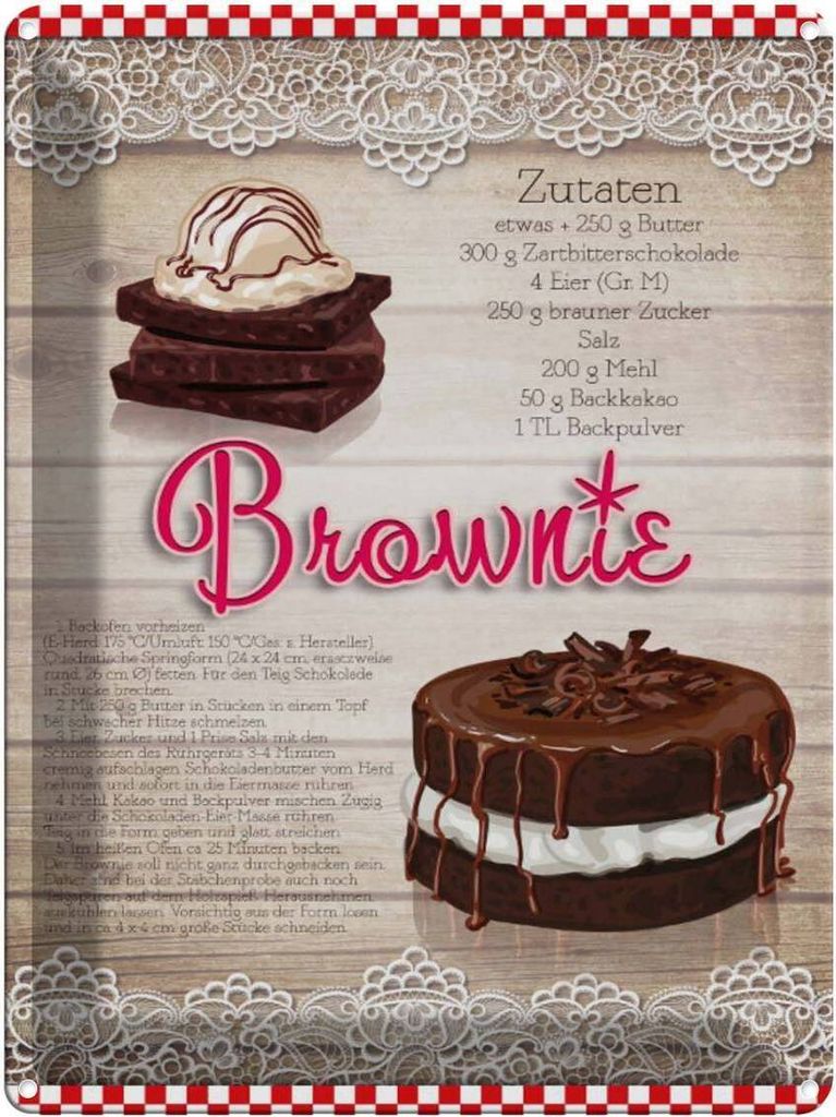 vianmo Blechschild 40x30 cm Rezept Brownie Zutaten 250g Butter Restaurant Küche