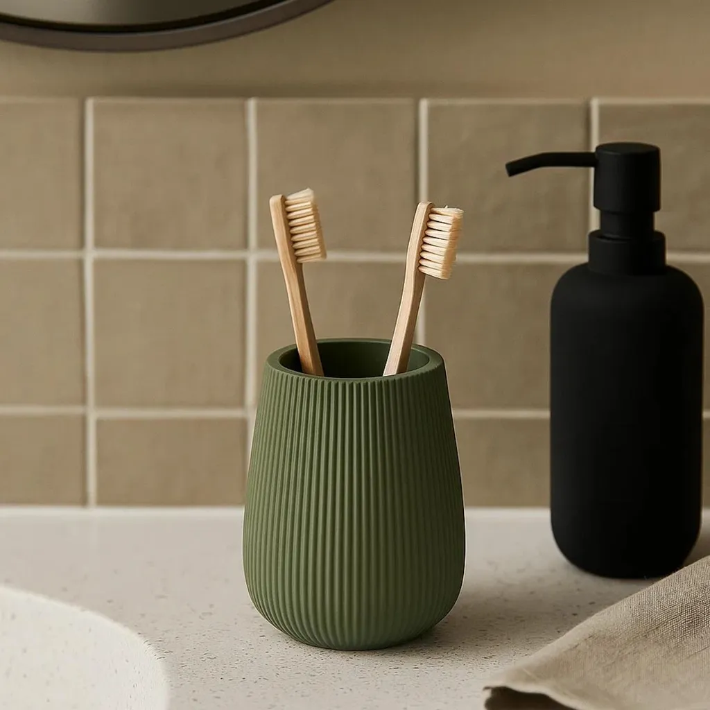 Portaspazzolino BERILO Verde Scanalato 11x8 cm | Accessorio Bagno Chic - 6