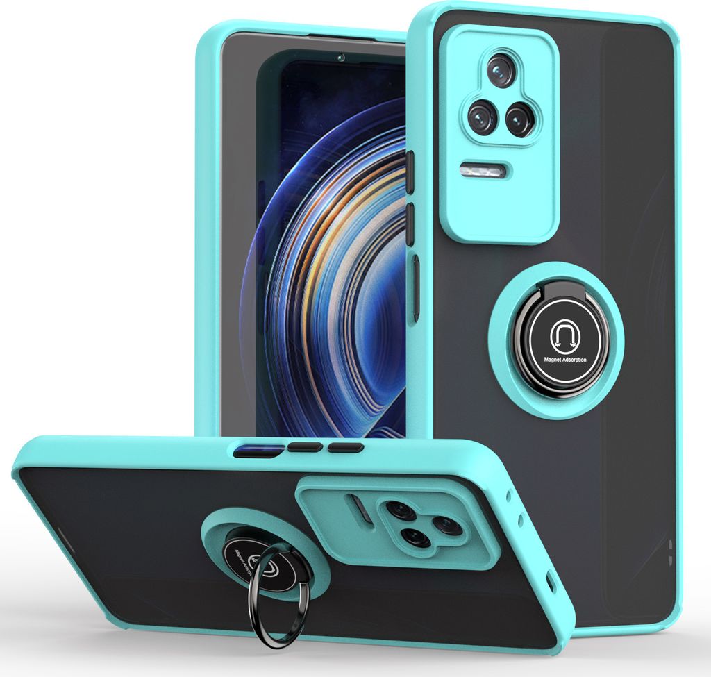Redmi K50 Hülle, Ring Halter Ständer Matte Transluzent TPU Rahmen Stoßfest Schutzhülle für Xiaomi Redmi K50 / K50 Pro Hellblau