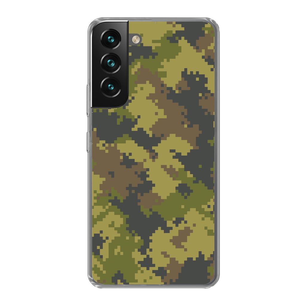 MuchoWow Handyhülle Schutzhülle Hülle für Samsung Galaxy S22 Illustriertes Tarnmuster von Pixeln Silikon Softcase Handy Hülle - Mobiltelefon...