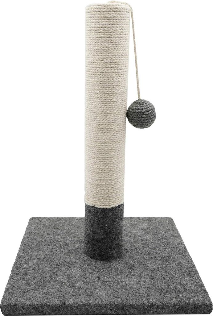 Kratzbaum für Katzen 42 cm - Jute und strapazierfähiger Stoff - Pompon-Kratzspielzeug - Grau und Weiß - Stabile Basis von 30 x 30 cm