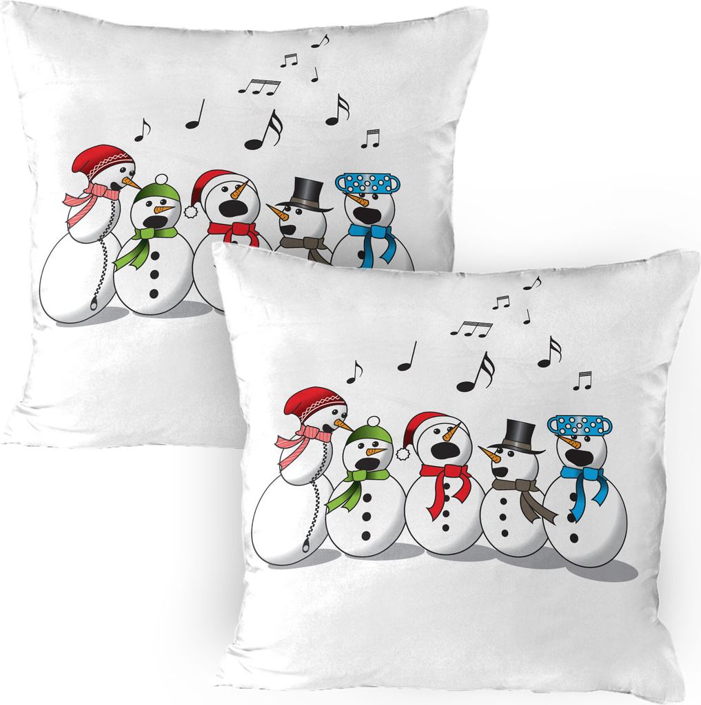 ABAKUHAUS Schneemann Kissenbezug Packung mit 2, Lustige Demonstration von 5 Silhouetten Gesang Chor Ferienzeit Aufführung, Dekorativer Gedruckter ...