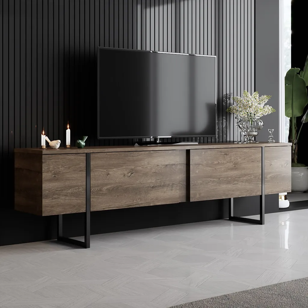 Meuble TV pour Salon Moderne 180cm Skye Decor Noyer et Cadre Noir
