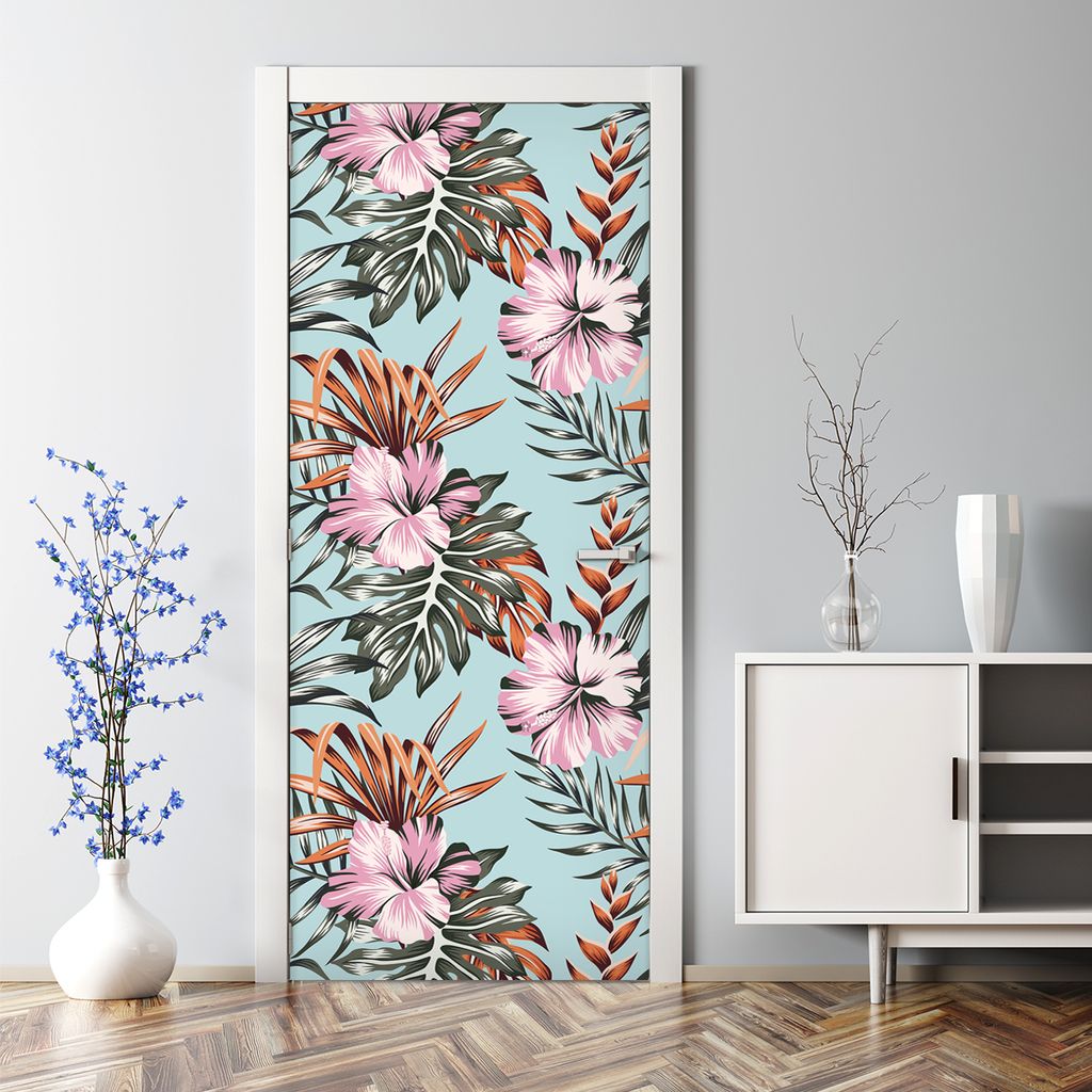 Dekorative Türposter selbstklebend Klebefolie Wandaufkleber Türaufkleber Rosa Blumen Natur 85 x 200 cm