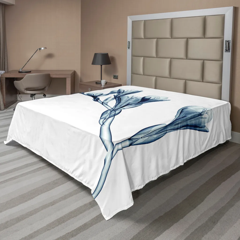 Drap de lit doux et respirant contre la chaleur, motif fleurs bleu 260cm