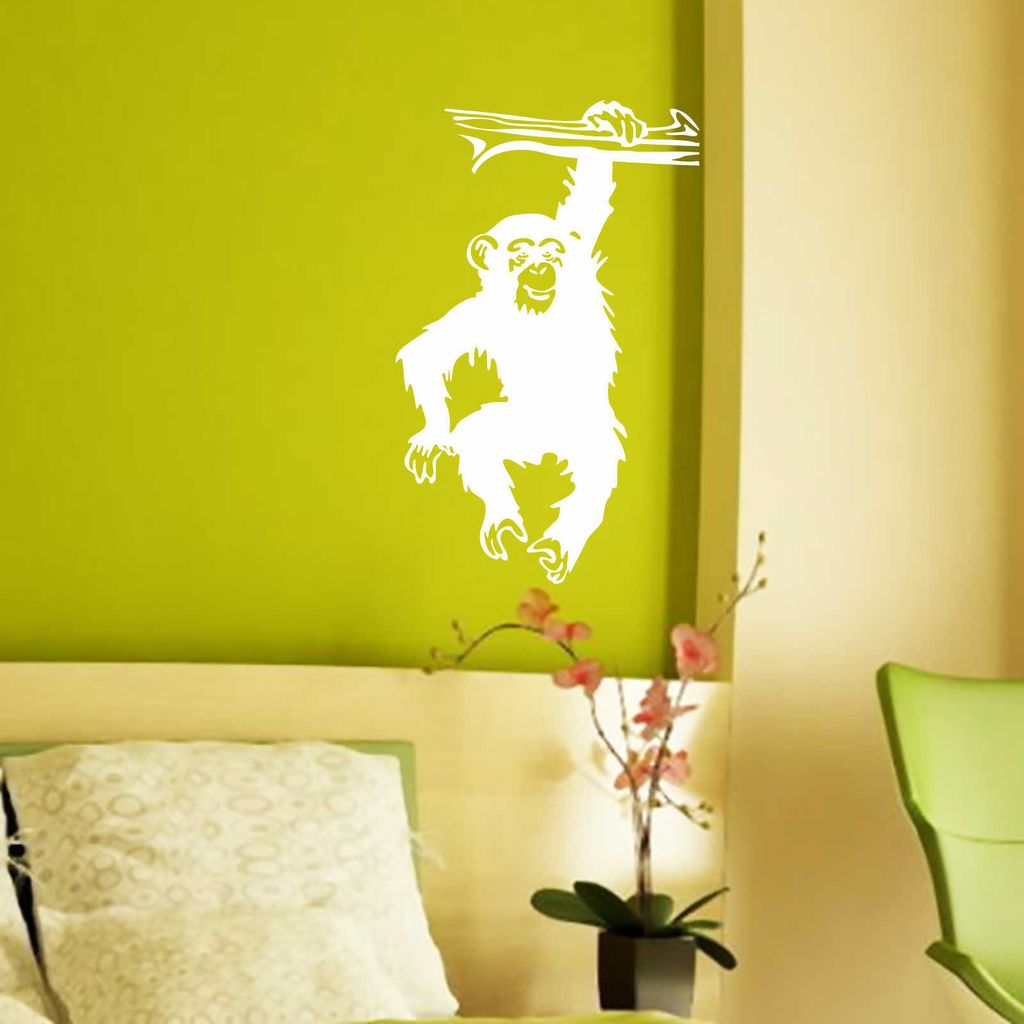 Wandtattoo - Wandaufkleber - Wandtattoo "Schimpanse" - 103cm x 58cm Weiß - Dekoration Küche Wohnzimmer Wand