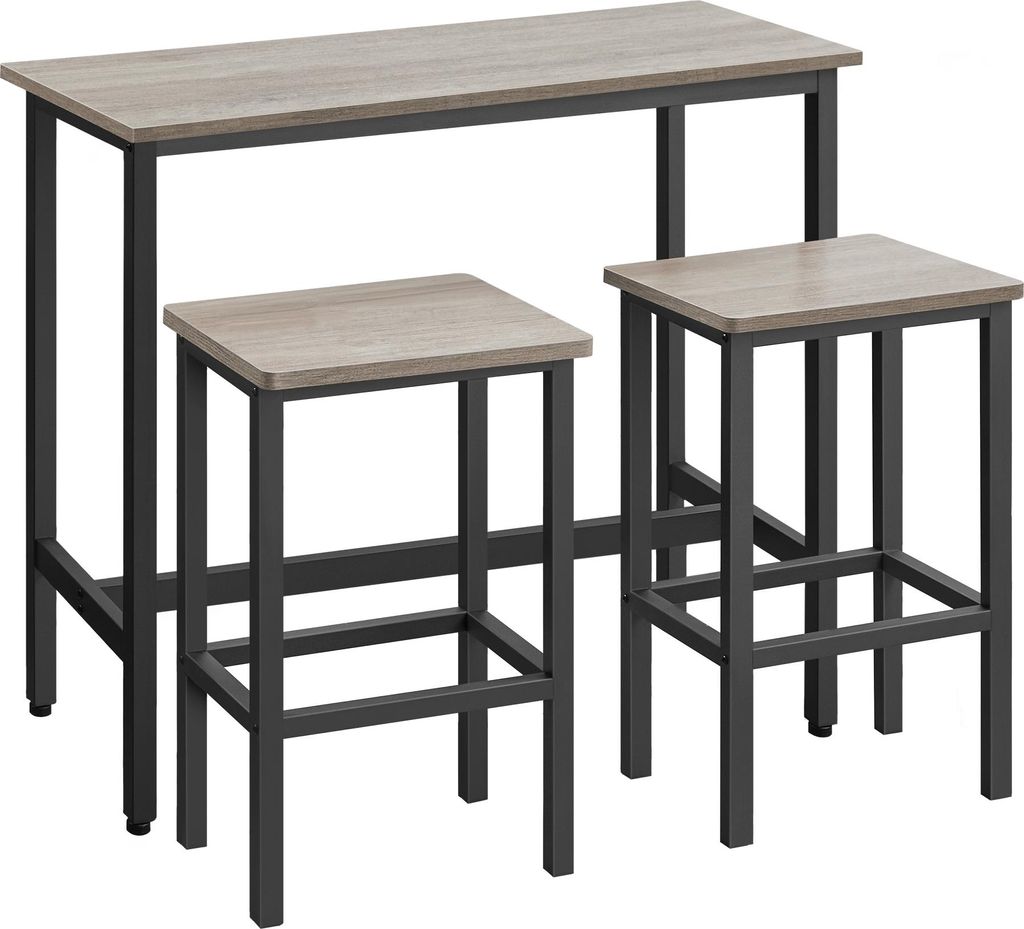 VASAGLE Bartisch mit Barhocker Set, Essgruppe, Stehtisch mit 2 Stühlen, Stahlgestell, Industrie-Design