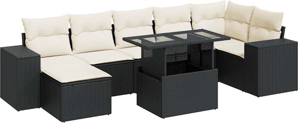 8-tlg. Garten-Sofagarnitur mit Kissen Schwarz Poly Rattan