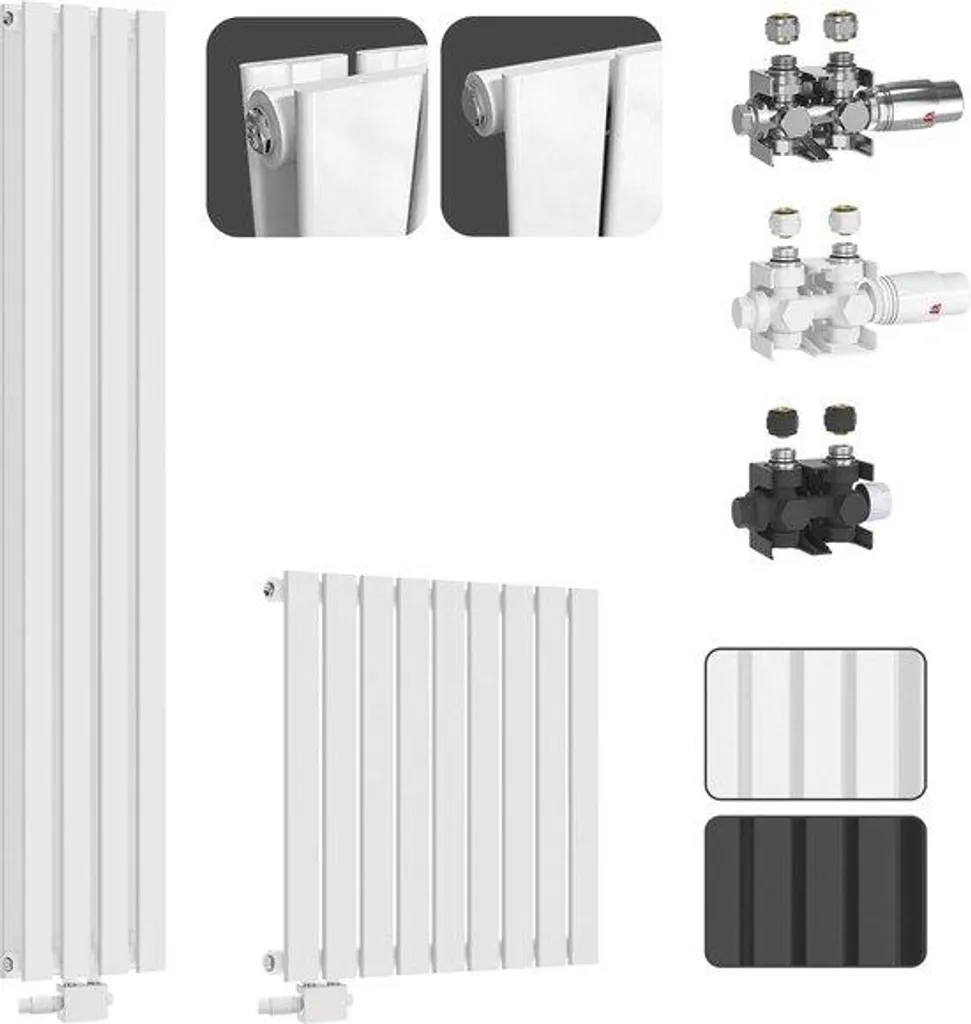 Radiateur vertical haut rendement 1600 x 300 mm blanc raccordement central