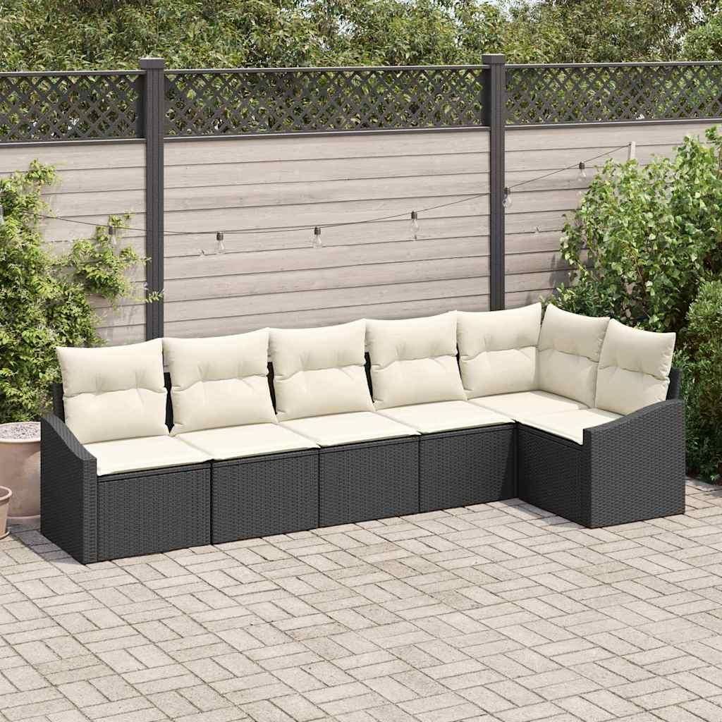 "2026 Promotion" Sofa Set mit Kissen - 6 pcs - Terrassen-Sofa - Schwarz und Creme Poly-Rattan - Gartensofas CC19374