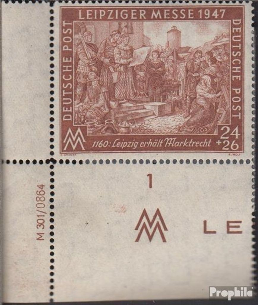Briefmarken Alliierte Bes.-Gem.Ausg. 1947 Mi 941I D DV mit Druckvermerk Linienzähnung 13 1/4 postfrisch Leipziger Messe
