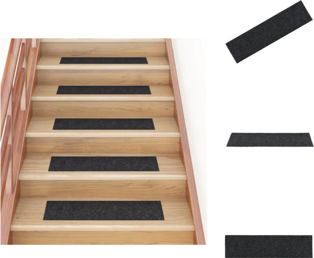 vidaXL Tapis d'escalier autocollant 15 pcs rectangulaire 76x20cm noir