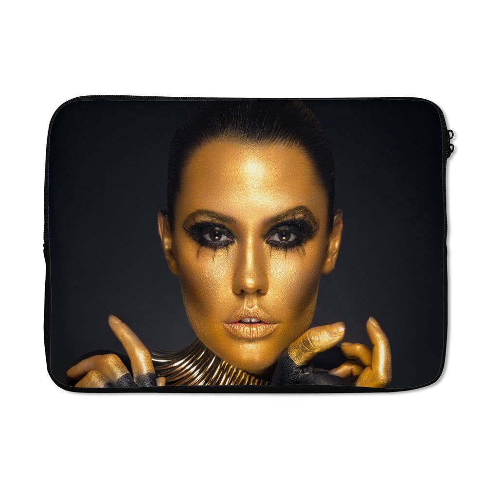 MuchoWow Laptop Hülle 13 Zoll Make-up - Tasche - Gold - Luxus - Frau Laptoptasche - Laptophülle - Sleeve - Rundumschutz