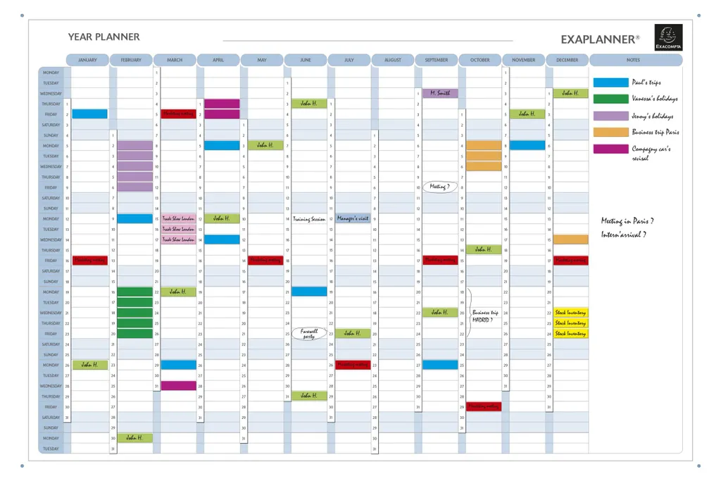 Planning Mural Magnétique Exacompta 56153E avec Textes en Anglais