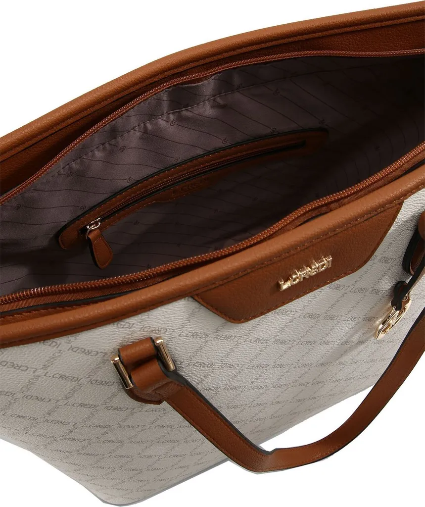 L.Credi Borsa Filiberta 30 Cm In Ecopelle – Elegante Borsa Bowling Con Logo Stampato, Tracolla Regolabile E Scomparti Organizer, Marrone - 2
