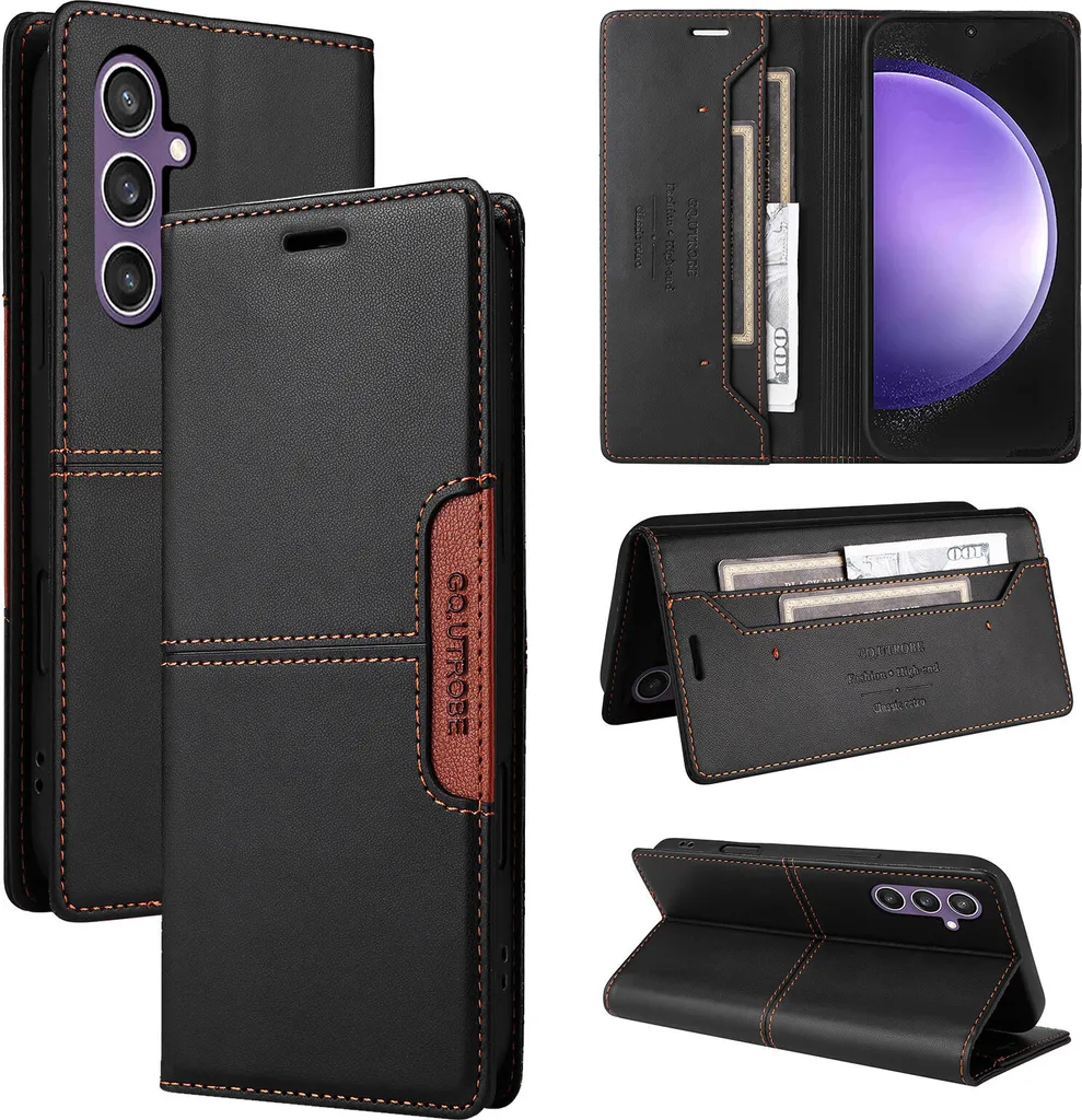 Custodia per Samsung Galaxy S25 FE, custodia flip wallet in pelle con slot per carte e supporto Nero