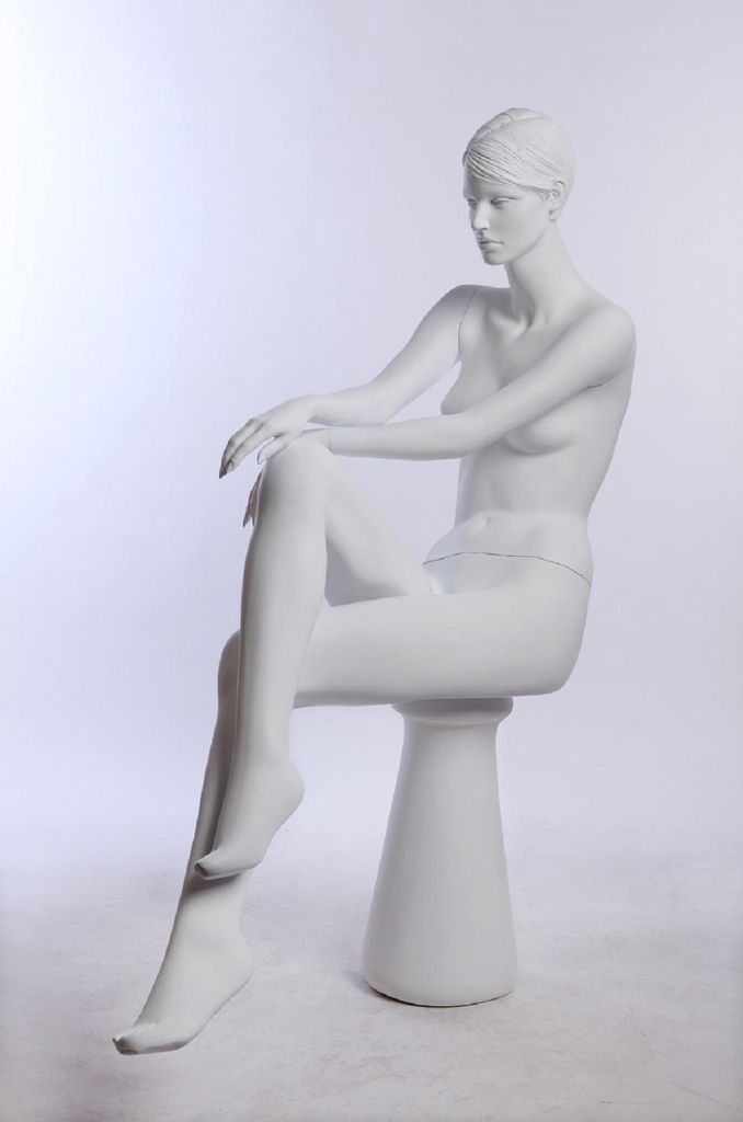 Abstrakt Hautfarbe in weiß matt Sitzend, EH16-6 weibliche Schaufensterpuppe neu modellierte Frisur Gesicht schick modern
