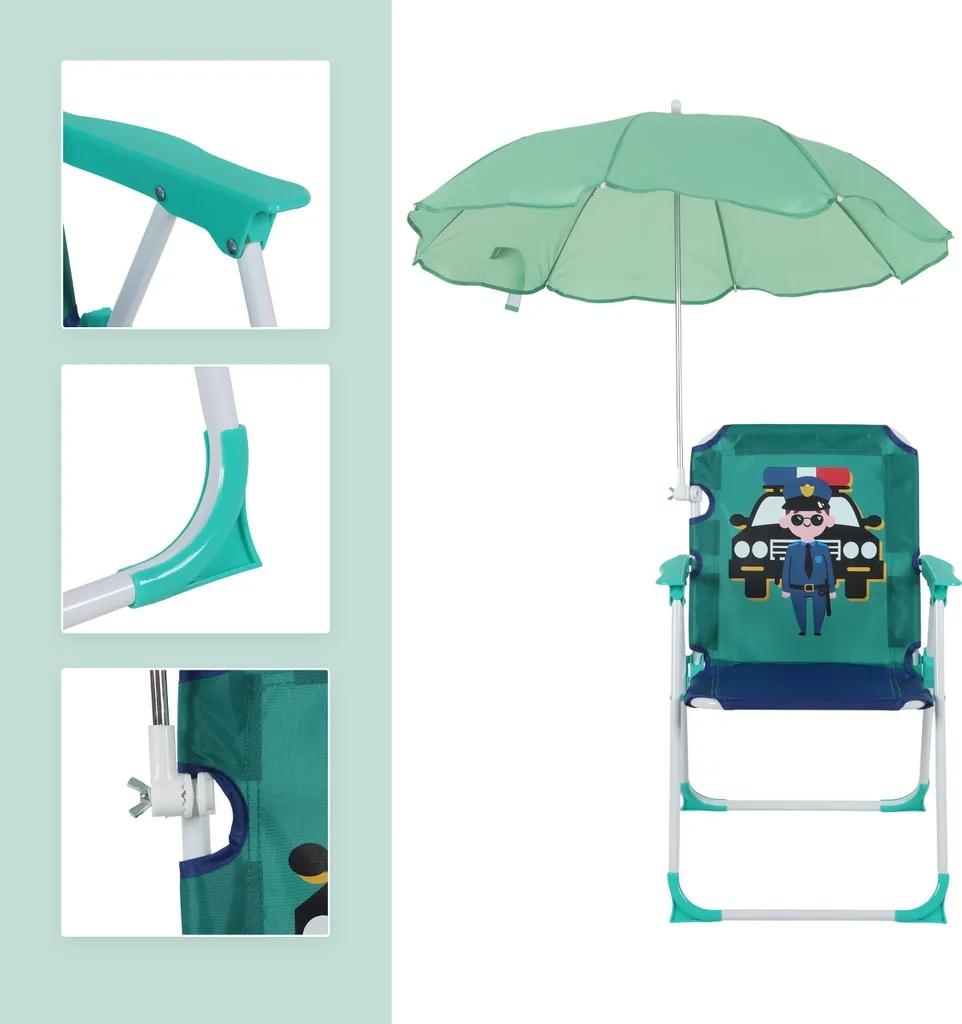 Chaise pliante enfant avec parasol réglable - Structure métal robuste