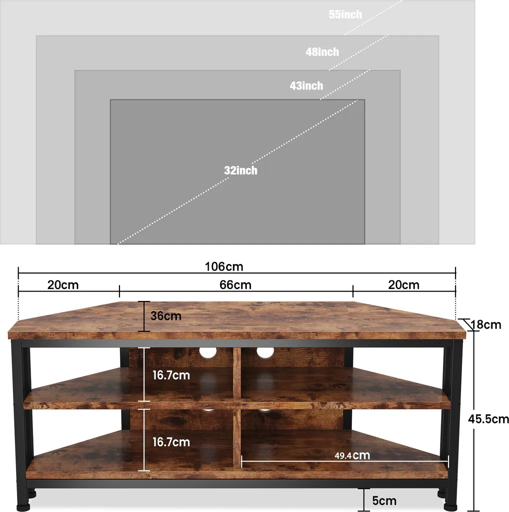 Meuble TV d'Angle LED avec Rangement Multimédia Design Lowboard 106cm