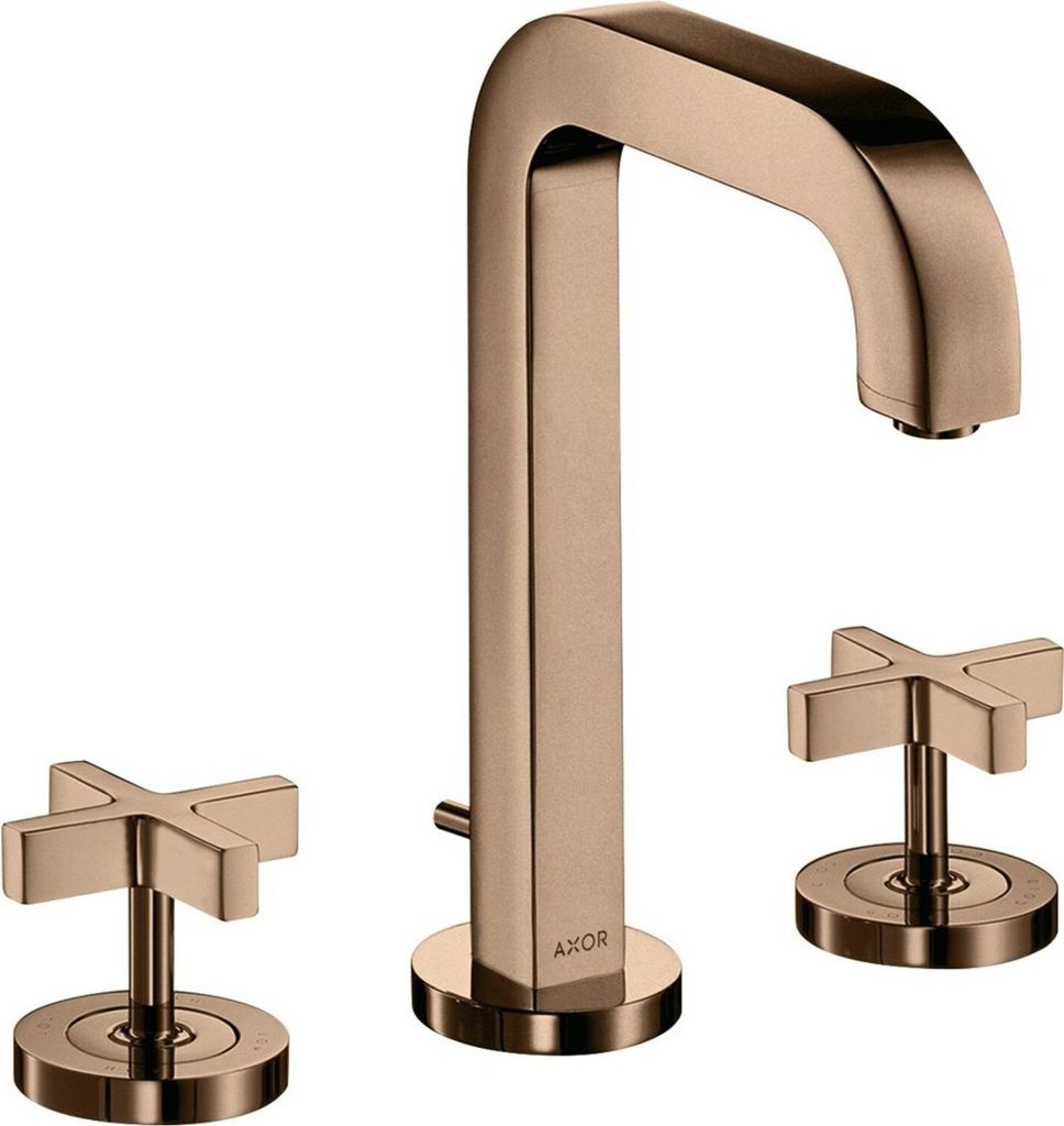 hansgrohe AXOR Citterio 3-Loch Waschtischarmatur 170, Zugstangen-Ablaufgarnitur, Auslauf 140mm, Kreuzgriffe, Rosetten, 39133300