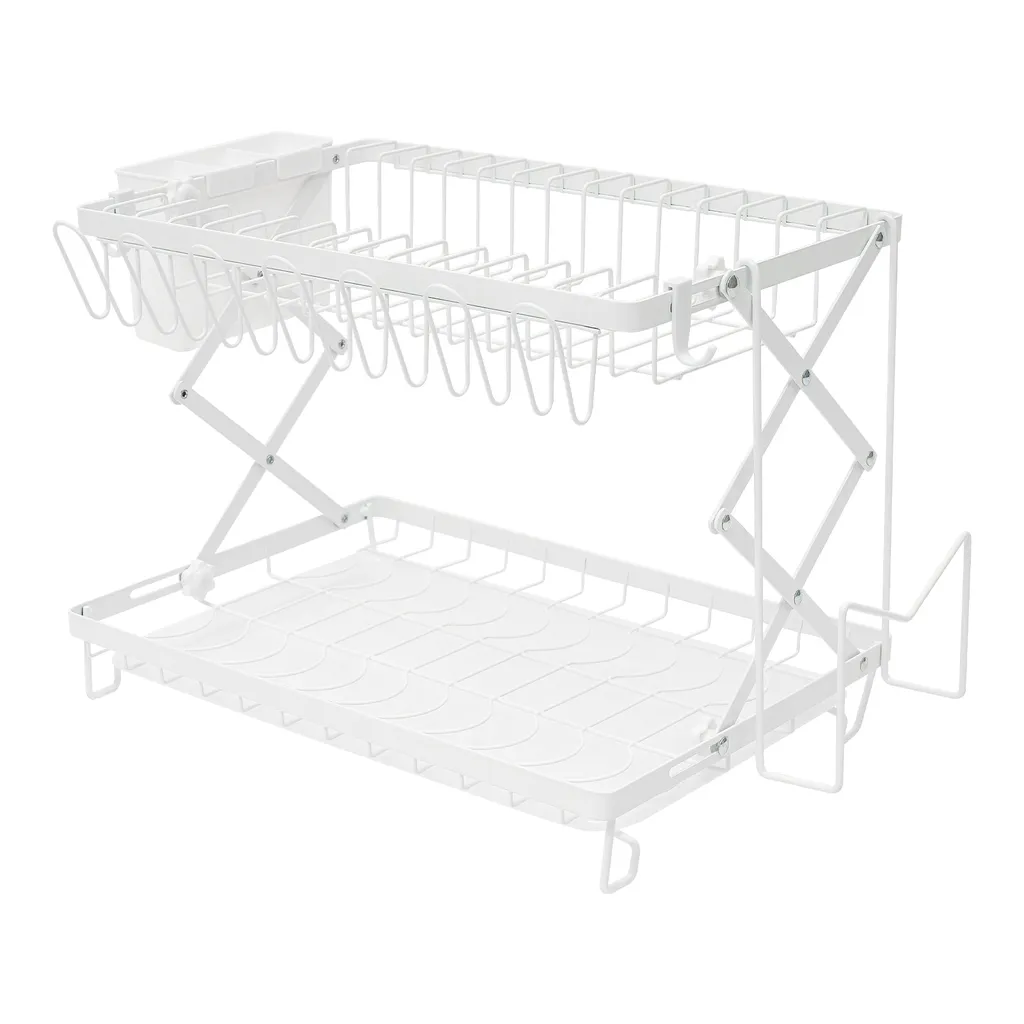 Séchoir vaisselle pliable 2 étages en métal blanc anticorrosion et robuste